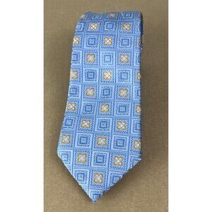 Emilio Ponti Handmade 100% Silk Tie Blue Geometric Necktie Professional 59.5x3.5
